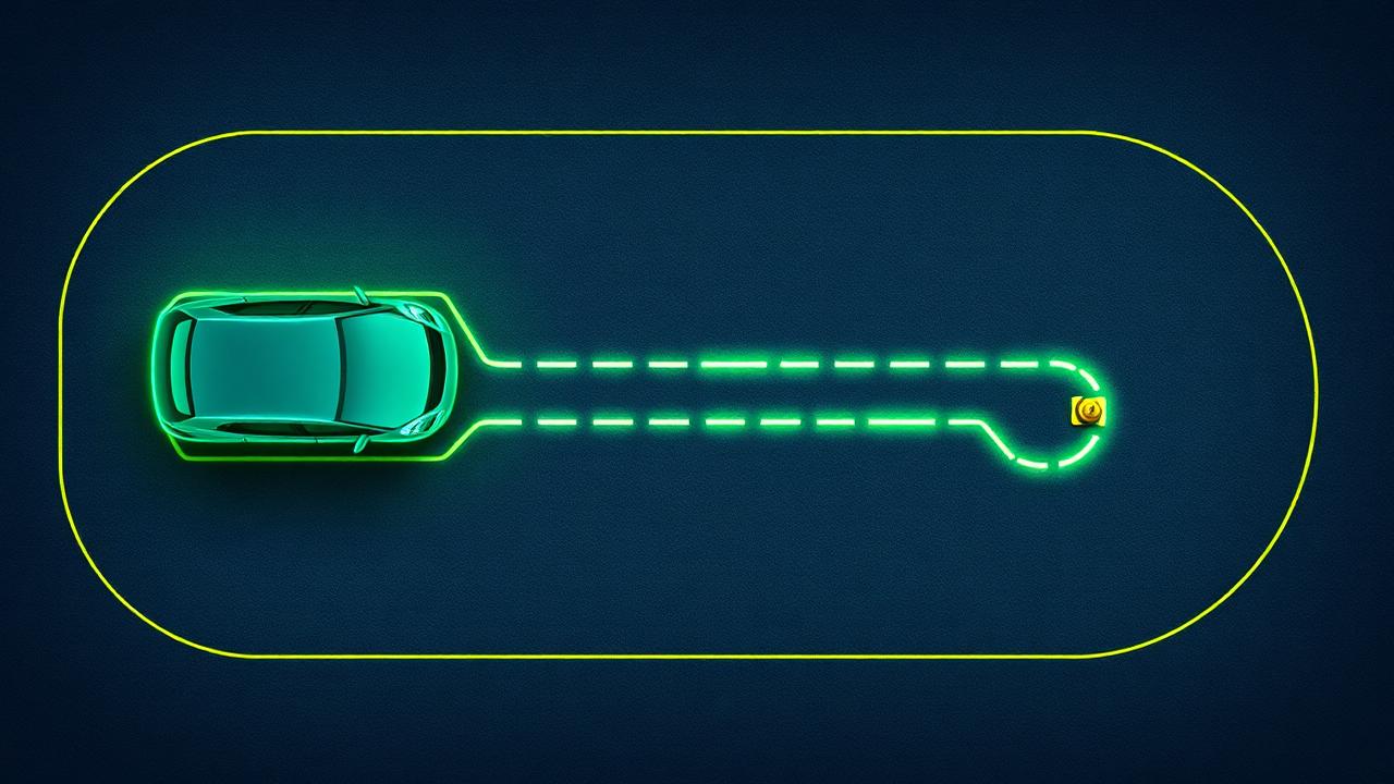 Ilustração simplificada do percurso da prova prática com estacionamento e rampa